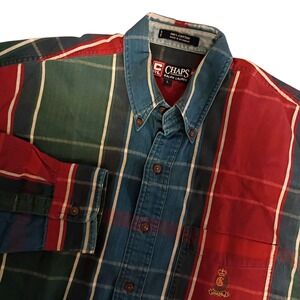 Vtg Chaps Ralph Lauren Shirt Mens Large Plaid Lightweight Flannel Distressed Y2K